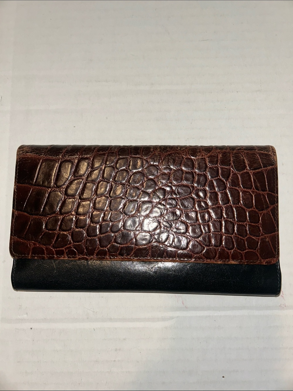 Brahmin brown& black croc embossed leather checkbook wallet